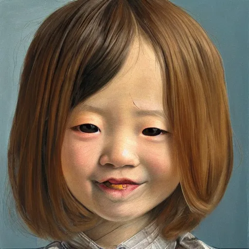 Prompt: high quality high detail painting by lucian freud, hd, smiling cute japanese girl portrait, photorealistic lighting