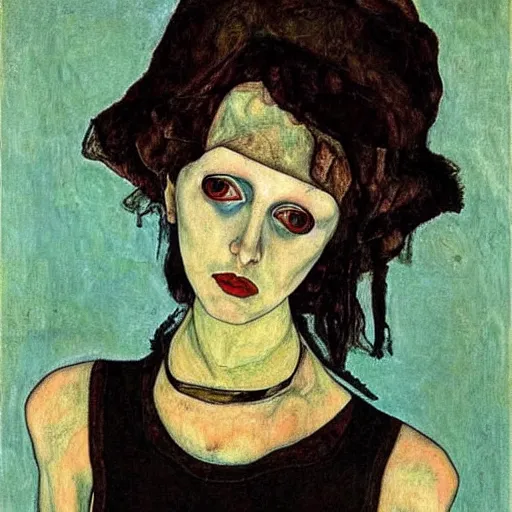 Prompt: goth girl, oil painting by Egon Schiele, masterpiece