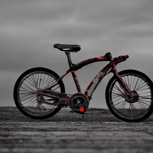 Image similar to akira bike, moody lighting, shallow depth of field, 8 k, ultra realistic,