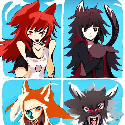 Image similar to anime werewolf, feral wolfgirl, kemonomimi, snarling, defensive, vicious