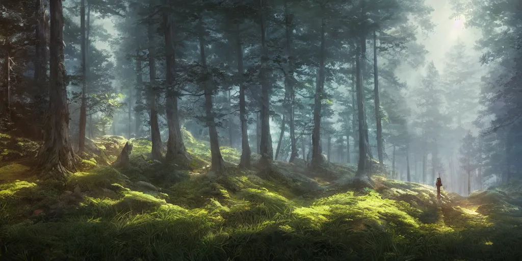 Image similar to a forest, detailed oil painting, cinematic angle, hyperrealistic, breathtaking, cinematic lighting, Studio Ghibli, Jessica Rossier, digital art, octane render, epic composition, trending on artstation, masterpiece