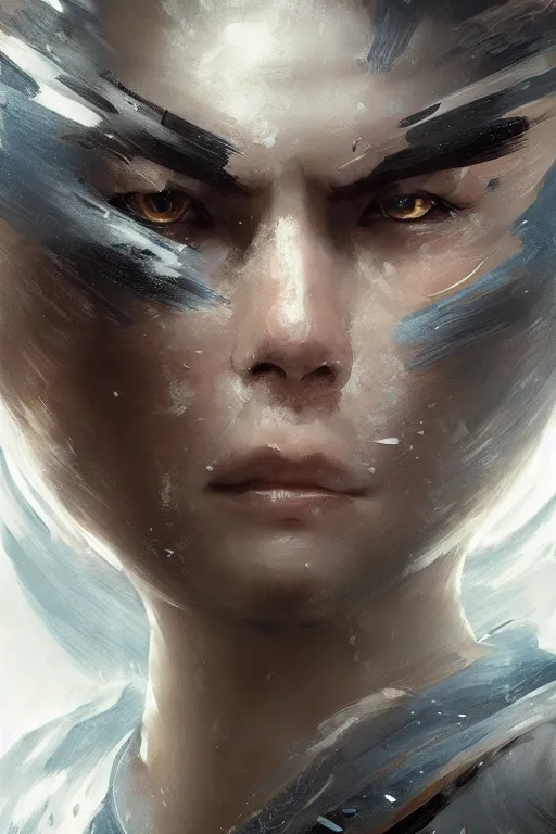 Image similar to powerfull and fierce ninja, close - up portrait, fierce, intricate, elegant, volumetric lighting, scenery, digital painting, highly detailed, artstation, sharp focus, illustration, concept art, ruan jia, steve mccurry