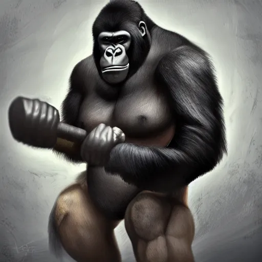 Image similar to a gorilla curling weights, muscled gorilla training biceps at the gym, perfect high resolution, award winning ar , highly detailed, trending on art station, cgsociety