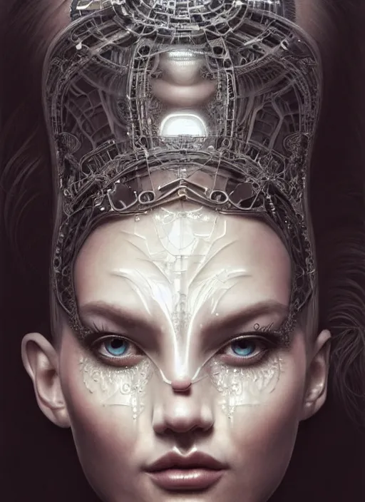 Prompt: a highly detailed photo of very intricate female face full - length portrait, futurism, rococo cyber tattoos lighting, detailed futuristic fibonacci jewelry, profile posing, hyper photorealistic, crispy quality, digital photography, trending in pinterest, cinematic, 4 k ultra hd, art by pascal blanche, art by greg rutkowski, art by artgerm,