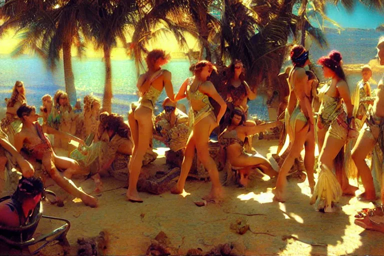 Prompt: futuristic spring break party, spring, soft light, painting by gaston bussiere, craig mullins, j. c. leyendecker