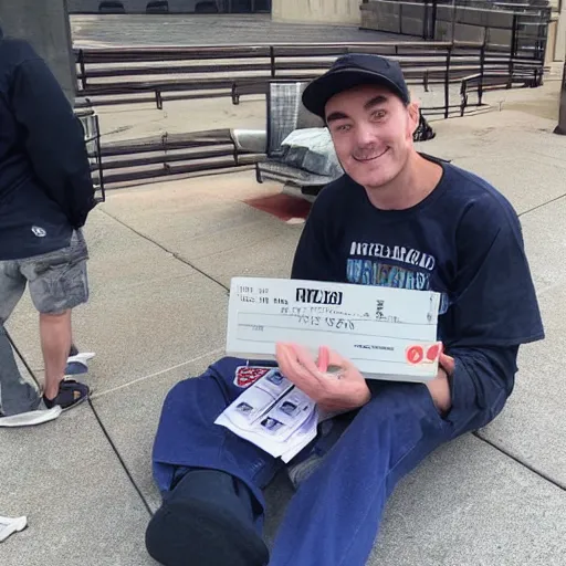 Image similar to MrBeast donating 1 million dollars in cash to a homeless person