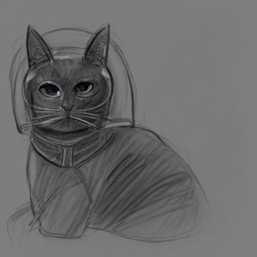 Prompt: cat wearing space armor sketch