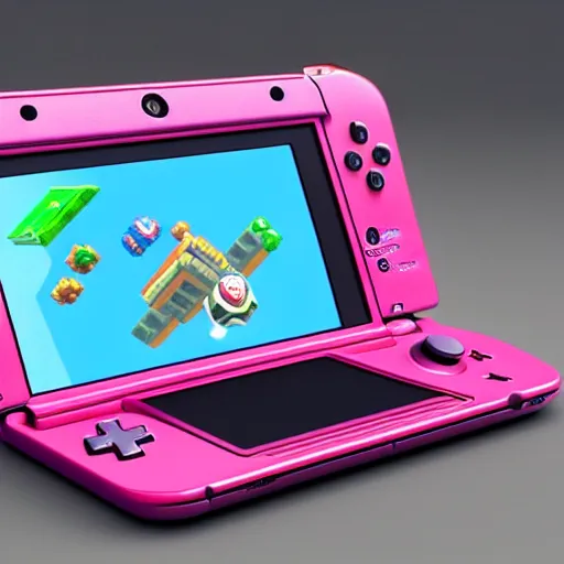 Image similar to an image of a nintendo 3 ds game system, a 3 d render by miyamoto, featured on polycount, precisionism, 3 d, rendered in maya, 2 d game art