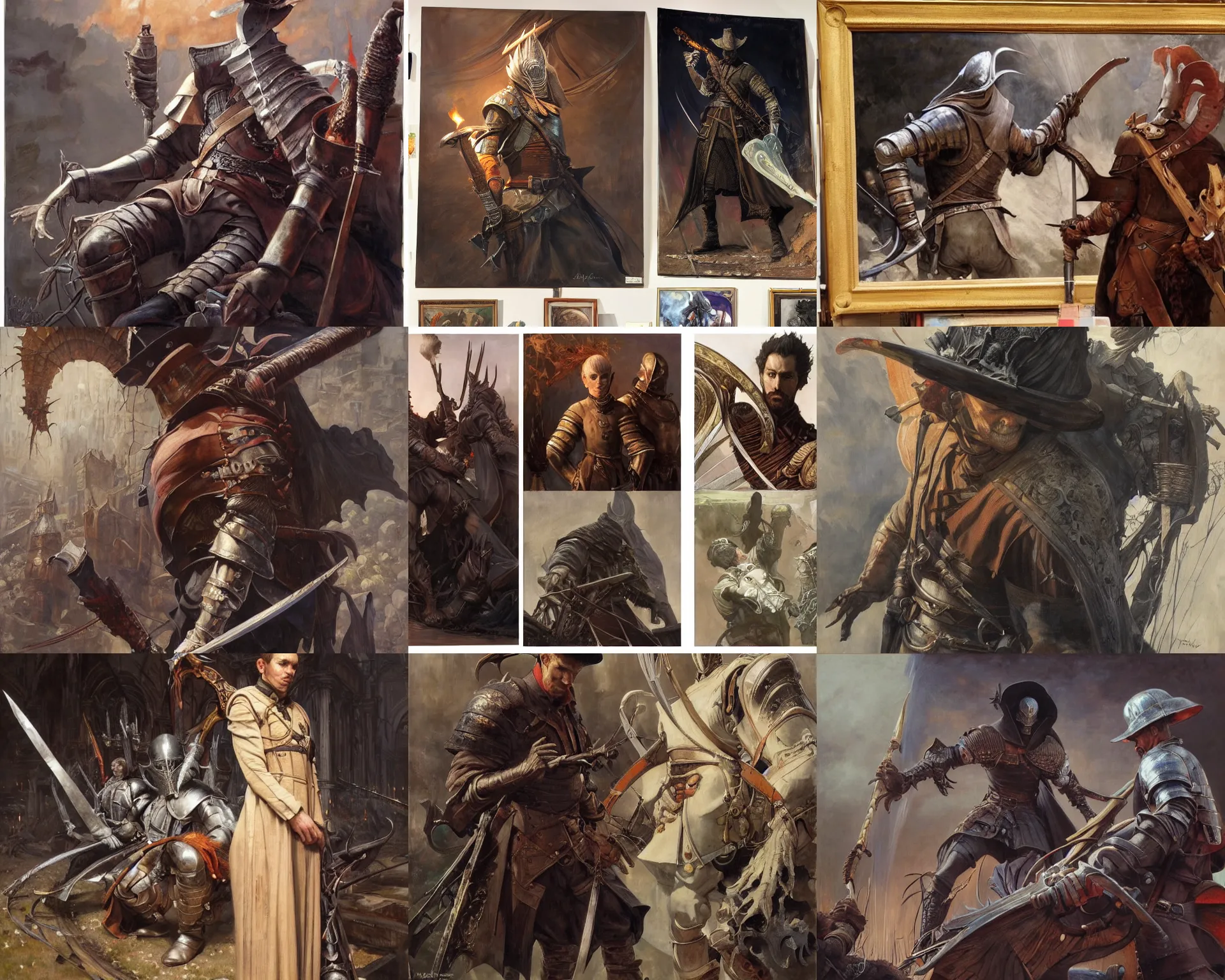 Image similar to painting by ignacio diaz olano and jacek malczewski and edgar maxence and rhads and leyendecker. dark souls and bloodborne