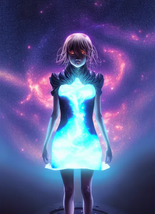 Prompt: azathoth girl wearing a dress made of milky way, full body, occlusion shadow, specular reflection, rim light, unreal engine, artgerm, artstation, art by hiroaki samura and ilya kuvshinov and ossdraws, intricate, highly detailed 8 k, cosmic horror illustration, extremely beautiful shape of face and body