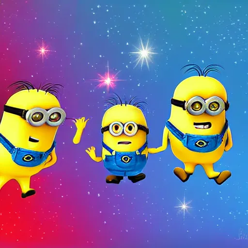 Image similar to digital art of minions in outer space