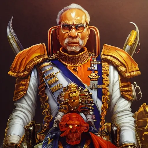 Image similar to Portrait of narendra moodi as the emperor of humanity from warhammer 40k made by stanly artgerm lau, wlop, rossdraws, james jean, andrei riabovitchev ,marc simonetti