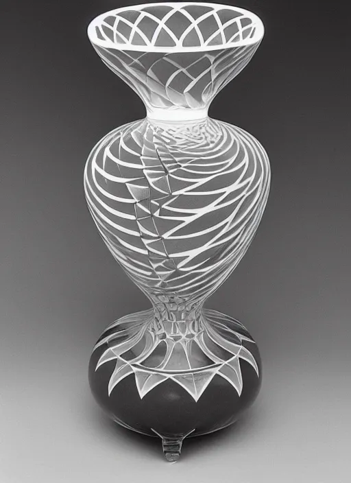 Image similar to Vase of flowers in the shape of impossible geometry by Escher, designed by Rene Lalique