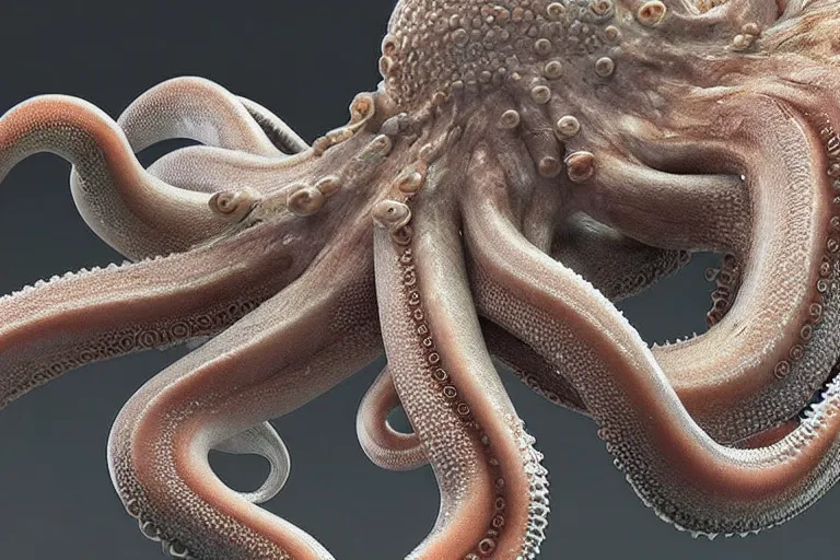 Image similar to a close up of an octopus's body and tentacles, a computer rendering by earnst haeckel, trending on zbrush central, neoplasticism, lovecraftian, zbrush, biomorphic, midjourney, dall - e, nightcafe