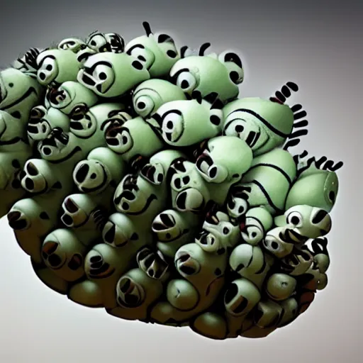 Prompt: A caterpillar that is made of only human heads