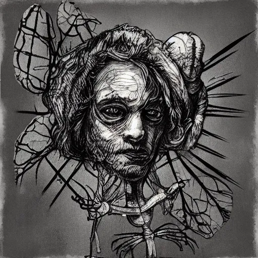 Prompt: grunge sketch drawing of bugs in the style of Jacob Shaw and Rembrandt van Rijn ,creepy, surreal, trending on artstation, bold and vivid colour