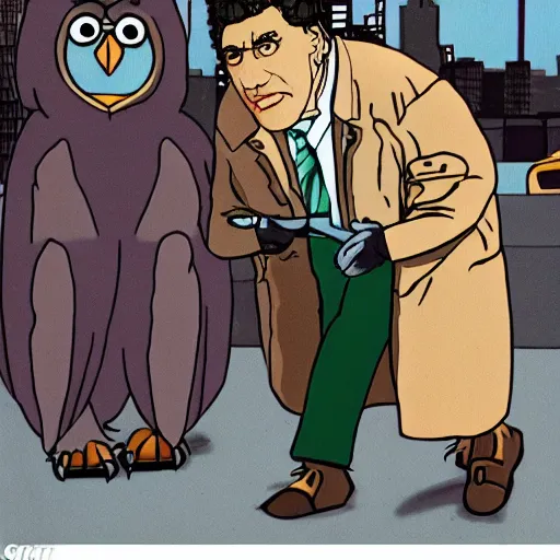 Image similar to The episode of Seinfeld where Kramer gets turned into an owl and terrorizes the city