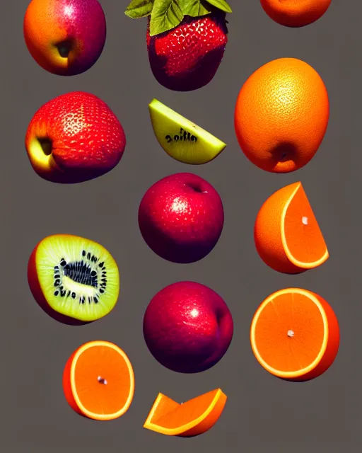 Image similar to fruits | | artgerm, deviantart, realistic, dramatic shadowing, 8 k, hd, octane render, perfect