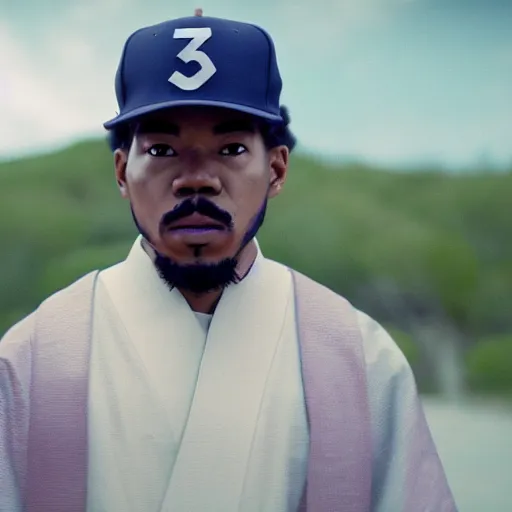 Image similar to cinematic film still of Chance The Rapper starring as a Samurai holding fire, Japanese CGI, VFX, 2022, 40mm lens, shallow depth of field, film photography