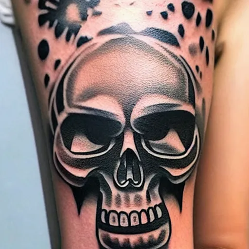 Image similar to tattoo design, stencil, tattoo stencil, traditional, a world famous tattoo of a geometric skull with a galaxy coming out of the top of its head-s 100