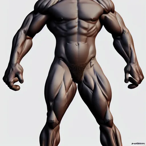 Image similar to extremely muscular man, mutant, dark grey skin, full body, 3 d model, artstation