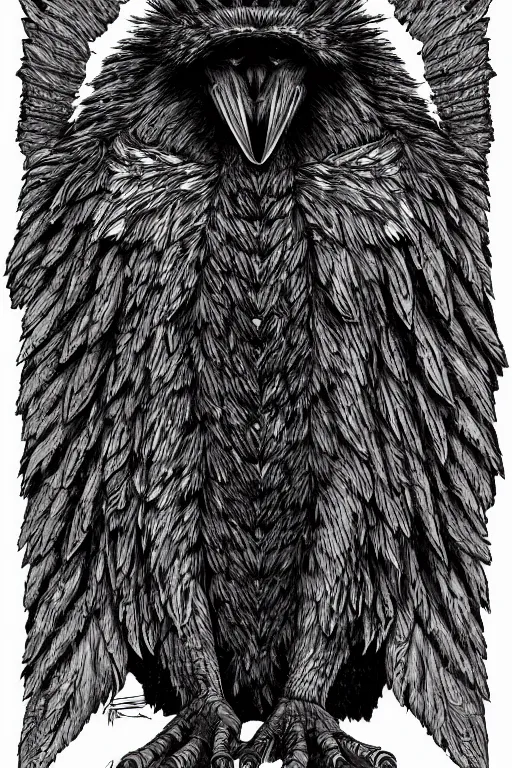 Image similar to raven monster, symmetrical, highly detailed, digital art, sharp focus, trending on art station, kentaro miura manga art style