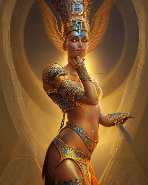 Image similar to Jessica Kahawaty as a beautiful egyptian princess, gorgeous, portrait, Symmetrical, powerful, intricate, beautiful, masterpiece, elegant, volumetric lighting, highly detailed, artstation, sharp focus, no cropping, illustration, Peter Mohrbacher, Artgerm, Jean-Leon Gerome , ruan jia