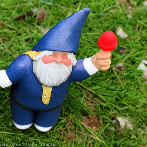 Prompt: Gnome George Floyd steals a car in my yard, high detail photo