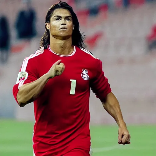 Image similar to carlos cabello rey as cristiano ronaldo with long hair