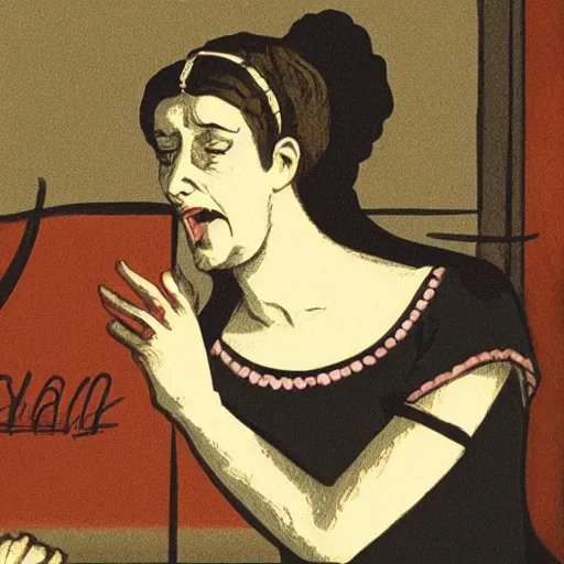 Image similar to illustration of sicilian woman angry at her husband