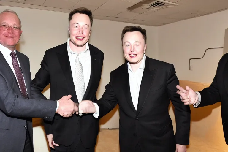 Prompt: jimmy donaldson!!! shaking hands with elon musk!!!