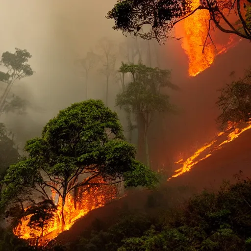 Prompt: rain forest on fire