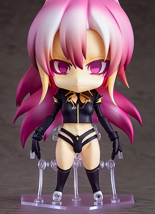 Image similar to chic kda ahri from league of legends nendoroid full body hyperdetalied, hero action pose, osamu tezuka, macoto takahashi, chibi, q posket, 8 k realistic, 3 d, cryengine, exquisite, charming smile, shape focus, symmetrical face, artstation, frostbite 3 engine, cryengine