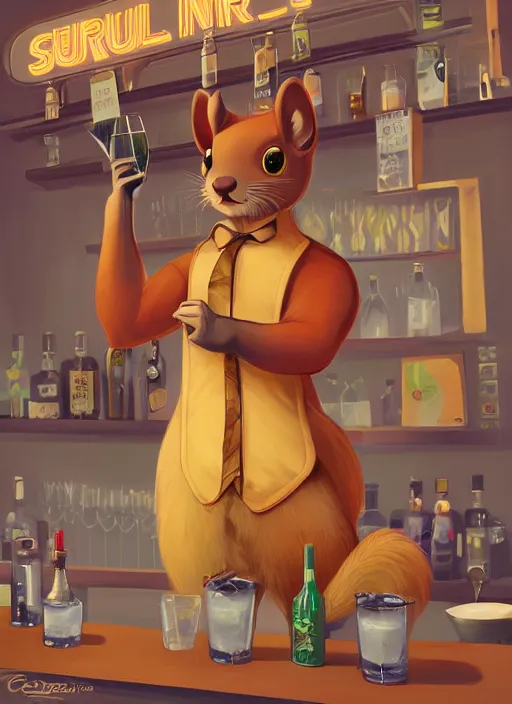 Image similar to squirrel anthro as a dapper bartender with a big fluffy tail, retro futurism, art deco, detailed painterly digital art by Cory Loftis WLOP, 🐿🍸🍋, furaffinity, trending on artstation