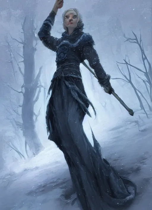 Prompt: a mage casting a frost spell by charlie bowater and john howe and leon bazille perrault