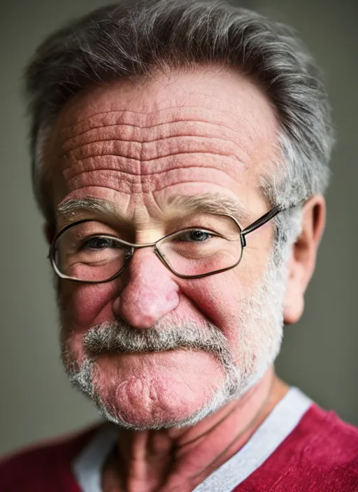 Prompt: DSLR photo portrait still of 71 year old age 71 Robin Williams at age 71!!!, 85mm f1.8