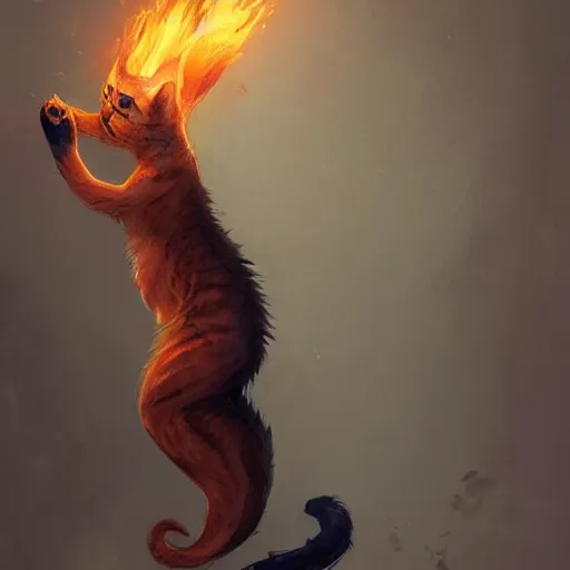 Prompt: Burning cat, greg rutkowski, trending on artstation.