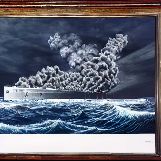 Prompt: hyper detailed painting of a ship being sunk by a giant lung