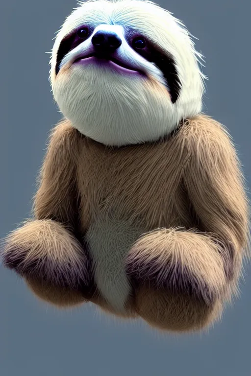 Prompt: high quality 3 d render hyperrealist very cute multipastel fluffy sloth with fluffy wings, vray, smooth in _ the background, artstation