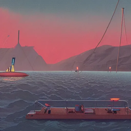 Image similar to yachting club by simon stalenhag