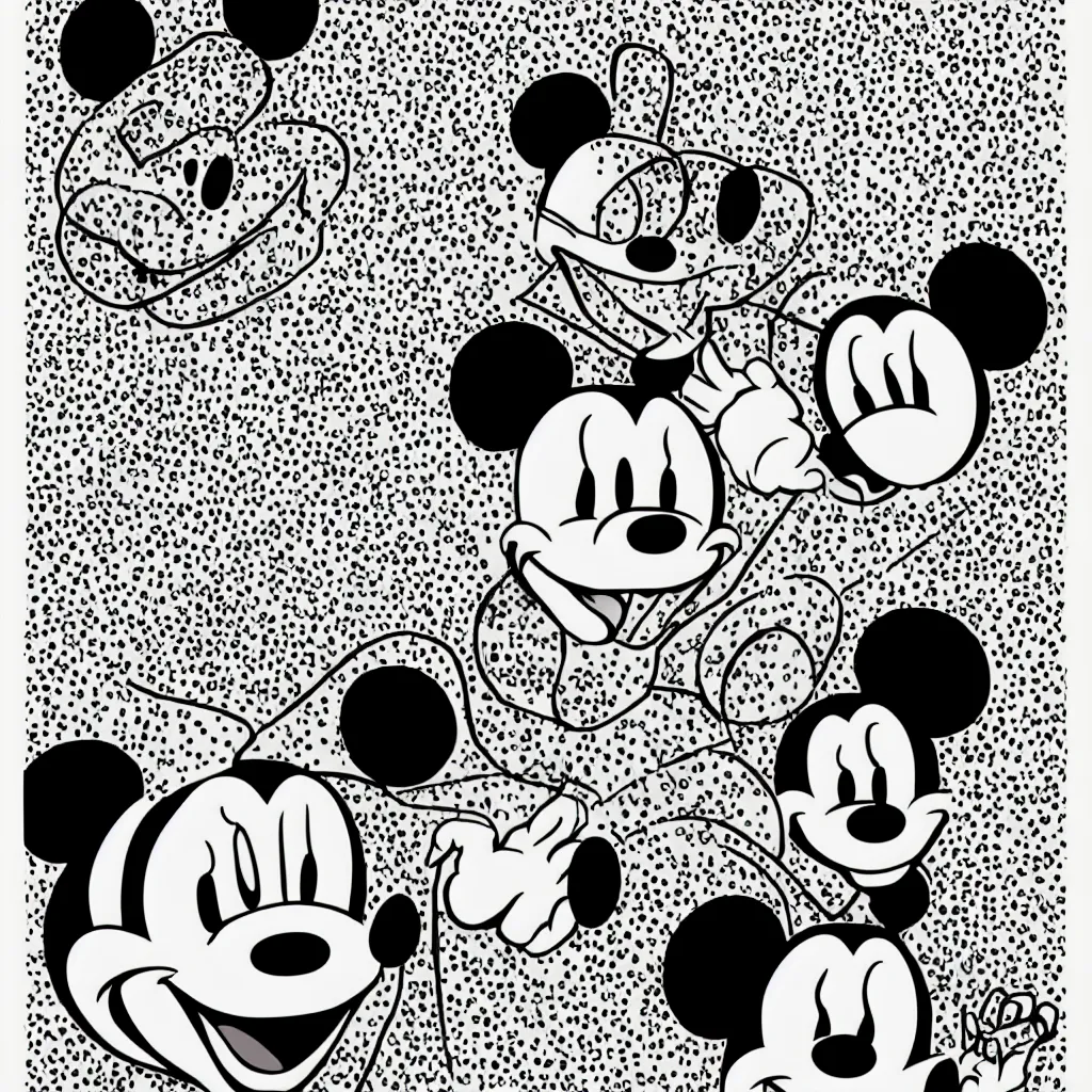 Image similar to individual silk screen portrait of non binary afro mickey mouse by andy warhol michael pangrazio, nilo rodis clean vector curves, no jagged lines, vector art