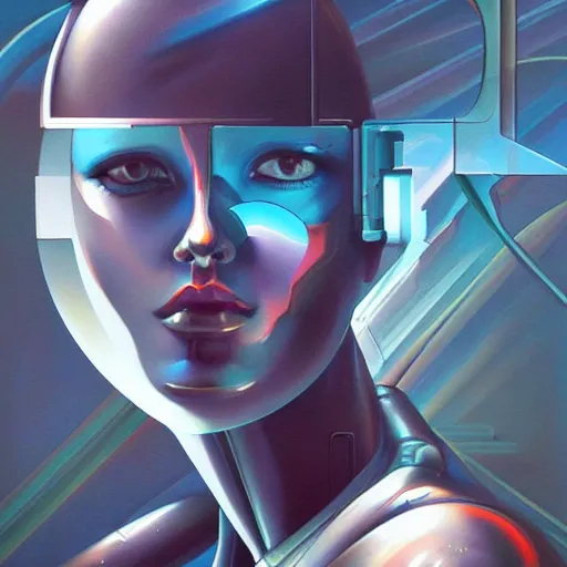 Image similar to scifi futurism automaton minimalism chrome by peter mohrbacher art Hajime Sorayama airbrush hyperrealism model abstract shatter fragments cubism futurism pastel blue soft flat minimal minimalism portrait face jackson pollock