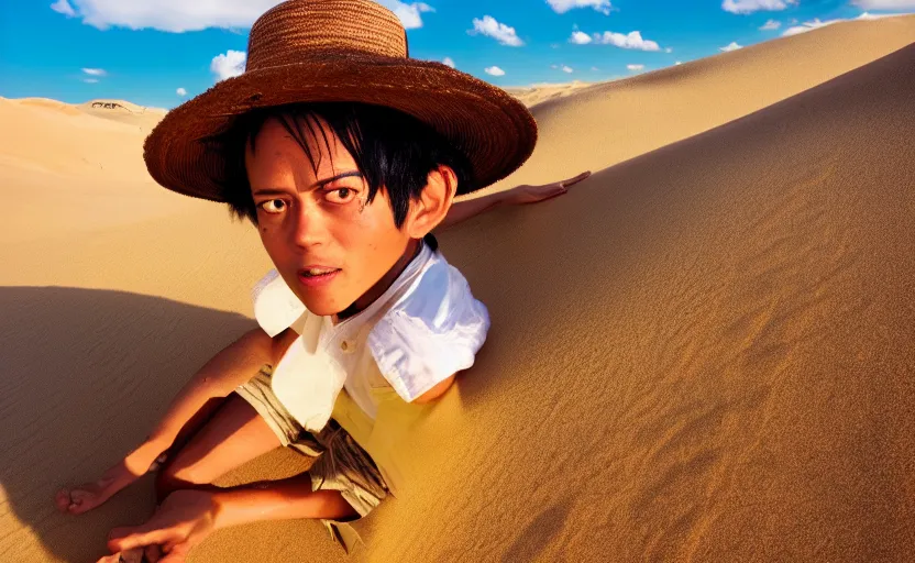 Image similar to a luffy in sand dunes, photography