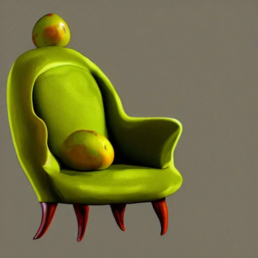 Image similar to digital painting of an armchair in the shape of an avocado cinematic lightning 4k award winning artstation