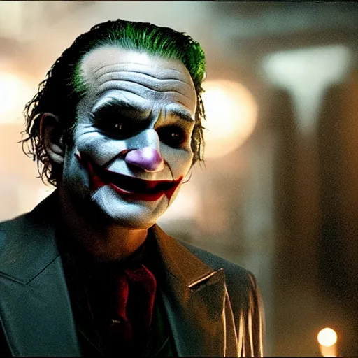 Image similar to stunning awe inspiring ( robin williams ) as the joker 8 k hdr movie still atmospheric lighting