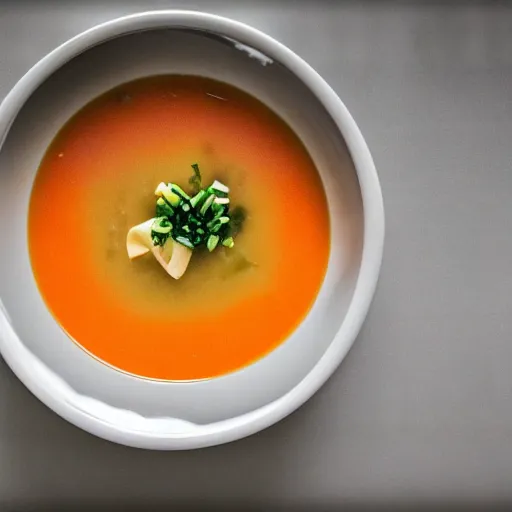 Image similar to a bowl of soup in an empty hotel hallway, mysterious, dark, cosmic, ethereal, mystical, neon lit