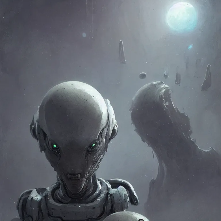 Image similar to A grey space alien, Greg Rutkowski