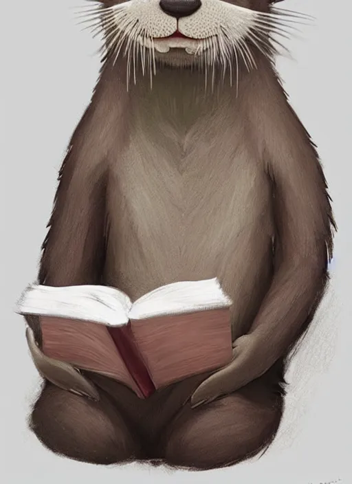 Image similar to cute Otter Student reading a book, unreal 5, concept art, trending on google