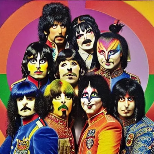 Prompt: an album cover for 'sgt peppers' by kiss