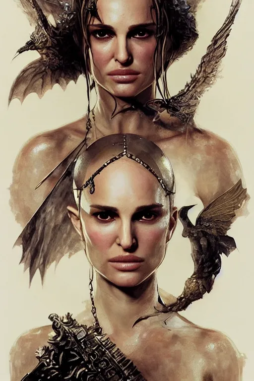 Image similar to natalie portman, legendary warrior, heroic, lord of the rings, tattoos, decorative ornaments, battle armor, by carl spitzweg, ismail inceoglu, vdragan bibin, hans thoma, greg rutkowski, alexandros pyromallis, perfect face, fine details, realistic shading photorealism